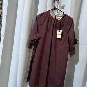 THML Plum Midi Dress with Ruffle Sleeves